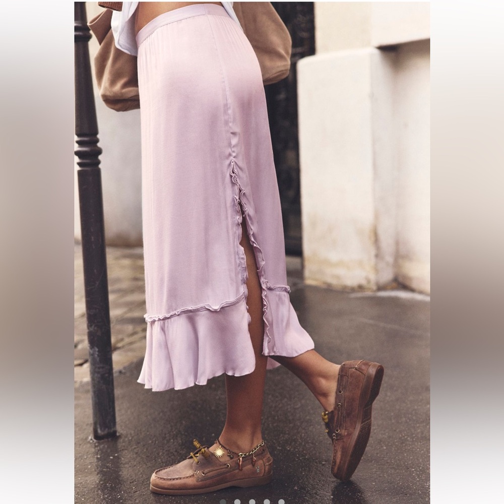 Free People Lavender Ruffle Midi Skirt